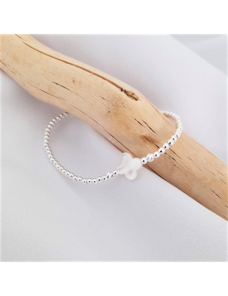 Bracelet perles argent nacre blanche