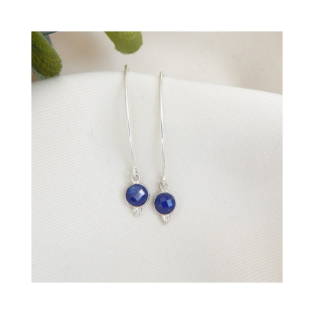 Boucles d'oreilles crochet argent 925 et Lapis Lazuli