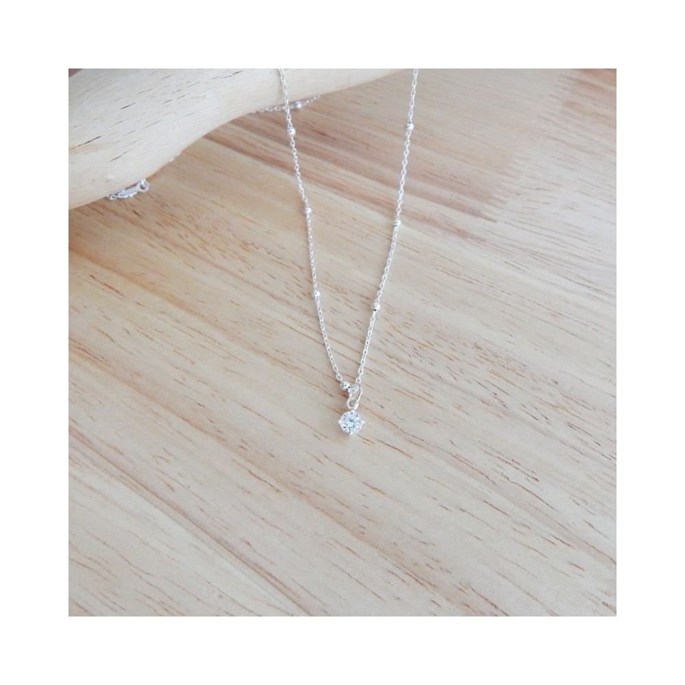 Collier chaîne argent 925 et pendentif oxyde de zirconium