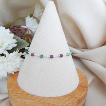 Bracelet chaine argent et pierres naturelles Rubis zoisite