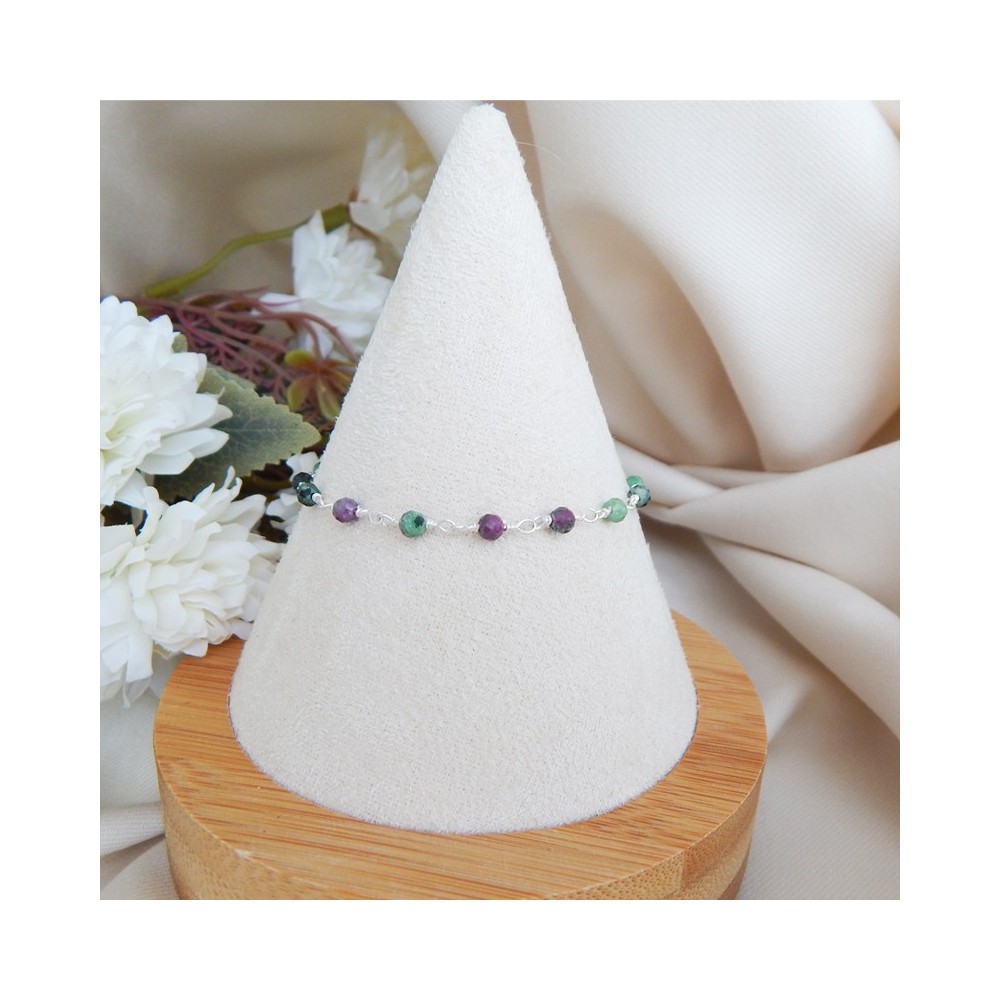 Bracelet chaine argent et pierres naturelles Rubis zoisite
