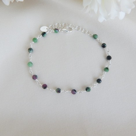 Bracelet chaine argent et pierres naturelles Rubis zoisite