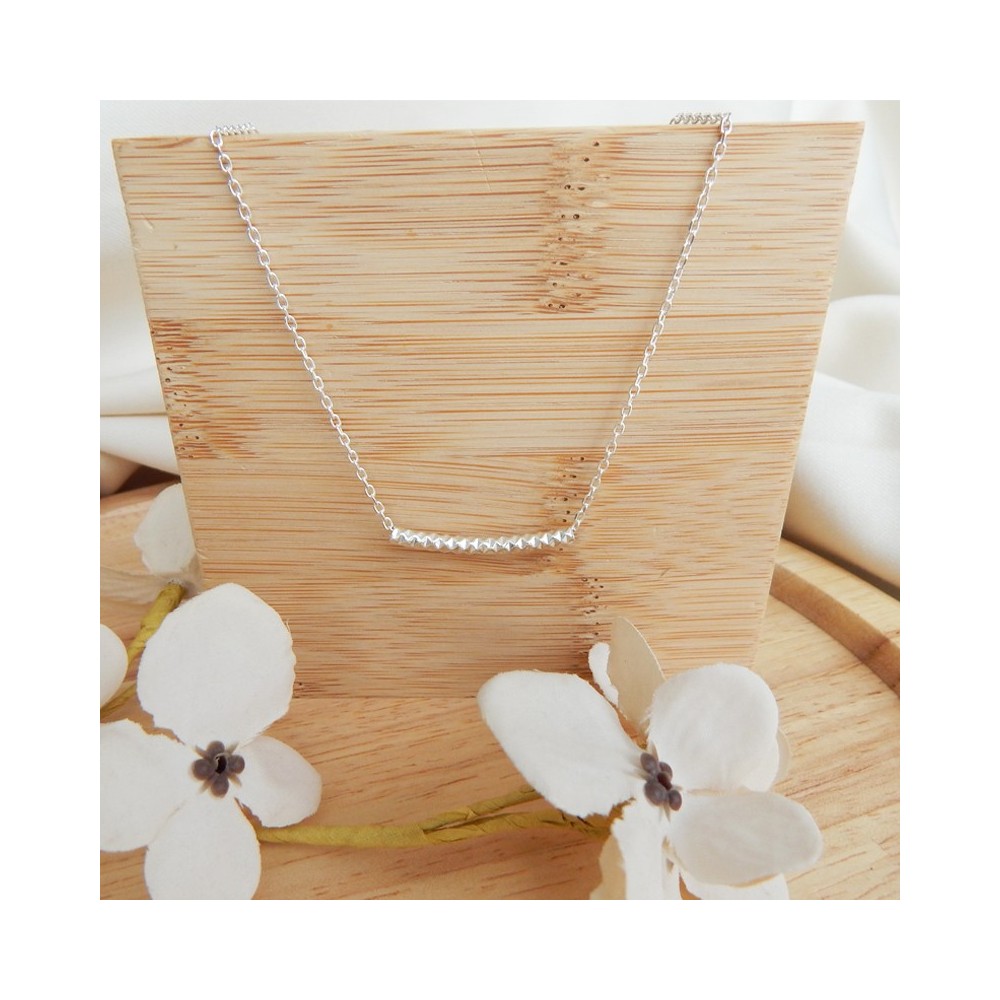 Collier chaîne argent et tube martelé