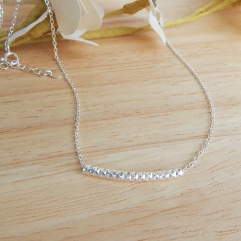 Collier chaîne argent et tube martelé