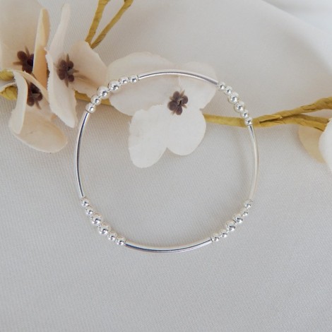 Bracelet élastique perles et tubes argent 925