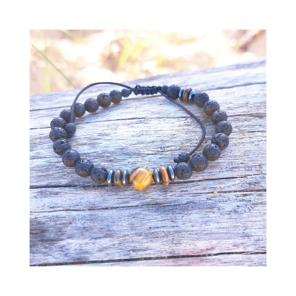 Bracelet Homme pierres de Lave et Oeil de tigre