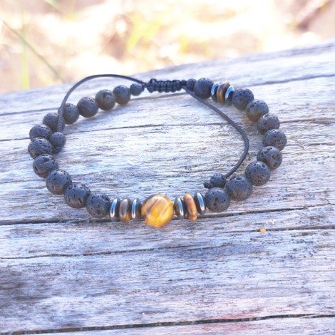 Bracelet Homme pierres de Lave et Oeil de tigre