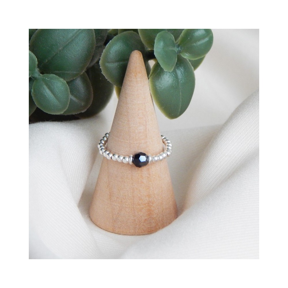 bague élastique argent et cristal