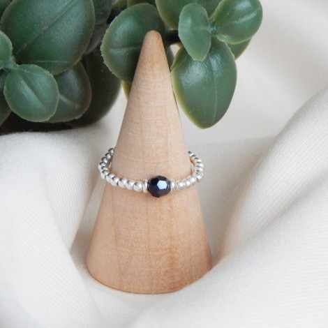 bague élastique argent et cristal